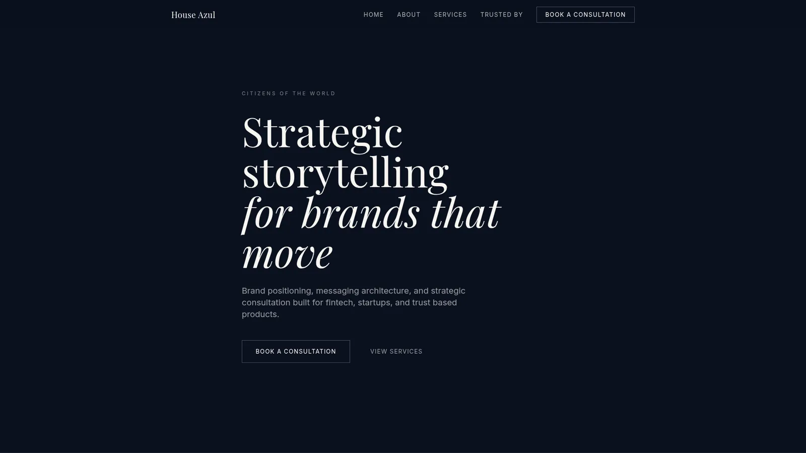 House Azul brand strategy website homepage design